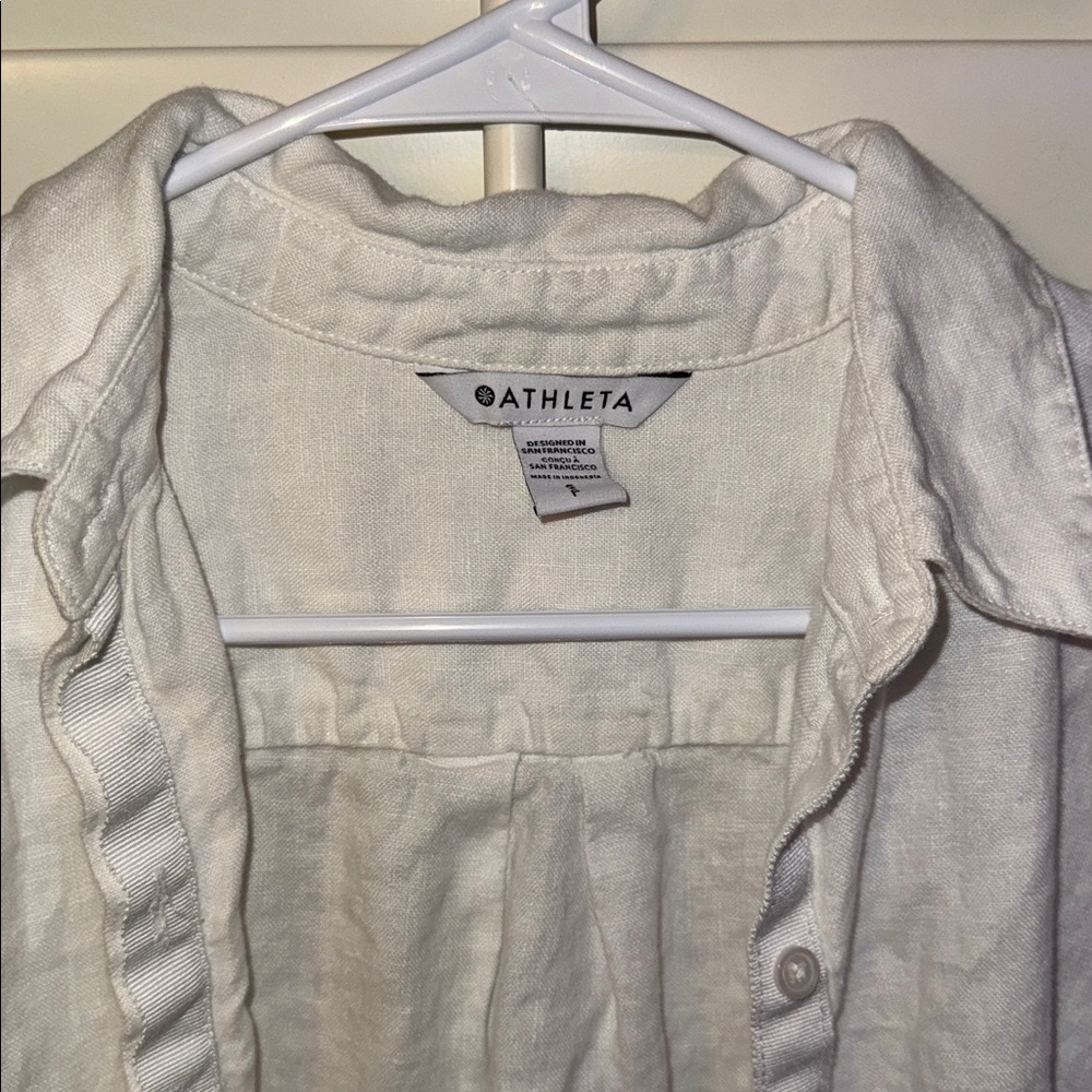 Athleta Linen White Button-Up Shirt - Picture 2 of 2